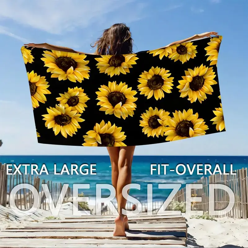 Sunflower Pattern Beach Towel, Quick Dry Lightweight Towel, Machine Washable Towel for Home, Outdoor Sports, Yoga, Travel, Bathroom, Pool, Camping, Picnic, Beach Days 3