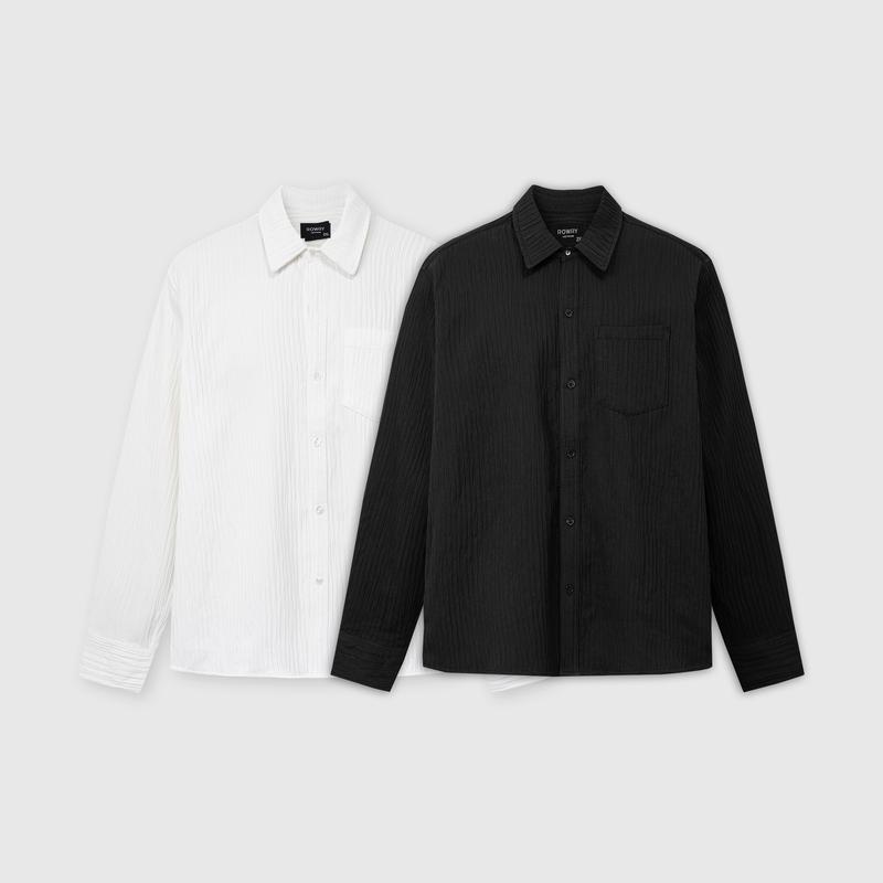  Áo sơ mi nam ROWAY vải cotton gân thoáng mát form regular | dài tay gân nổi 