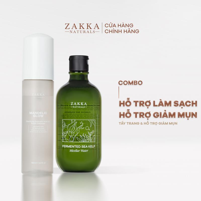 Bộ Đôi Zakka Naturals Nước Tẩy Trang Tảo Biển 500ml và Sữa Rửa Mặt Mandelic 185ml Hỗ Trợ Làm Sạch, Không Làm Khô Da