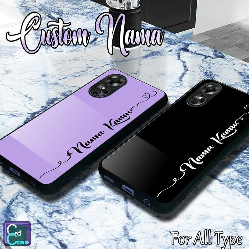 Softcase Kaca Custom Nama Bebas For All Type O*po V*vo S*msung X*aomi i*finix R*alme ip Case Custom Nama untuk Semua Tipe Hp casing glossy Smartphone Hardcase 1