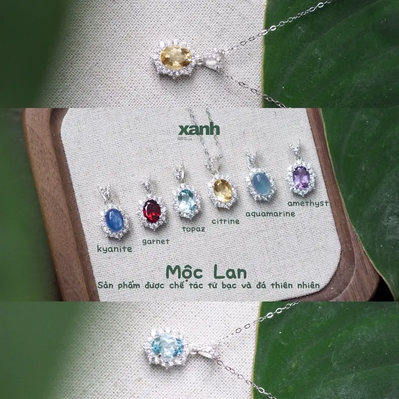 Dây chuyền Mộc Lan bạc đá Garnet Citrine Kyanite Aquamarine Citrine Garnet thiên nhiên ngũ hành phong thuỷ thanh lịch đơn giản - Xanh Jewelry  Hoa Trang Sức Chain vòng  cổ
