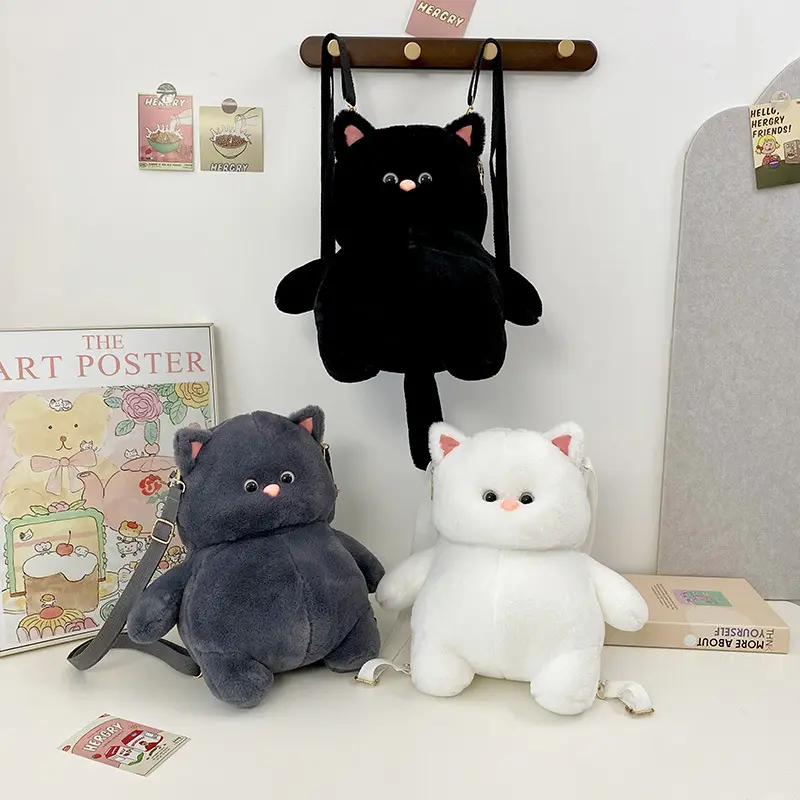 Balo gấu nhồi bông dễ thương Mèo Bông MB02 phong cách hoạt hình, Balo đeo vai Mèo 3 màu size lớn cute đi chơi, dạo phố cho nữ