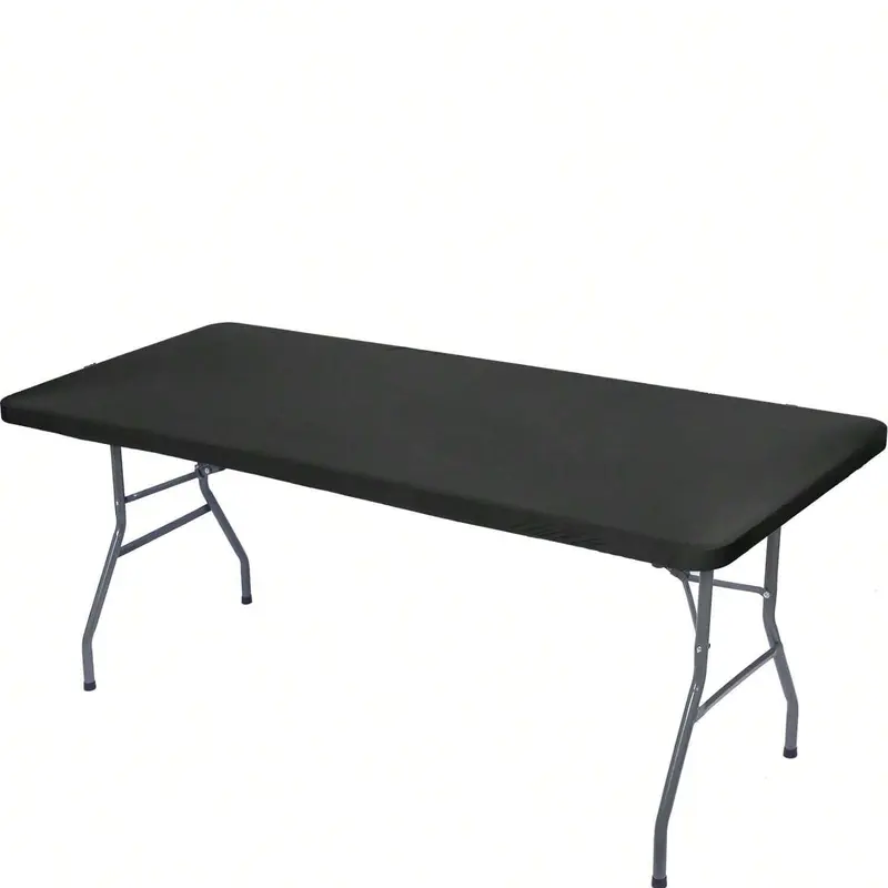 Solid Color Tablecloth, 1 Count Elastic Fitted Stretch Rectangular Tablecloth, Folding Washable and Wrinkle Resistant Patio Table Cover for Picnics, Outdoor Camping, Furniture,  Homedecor 0