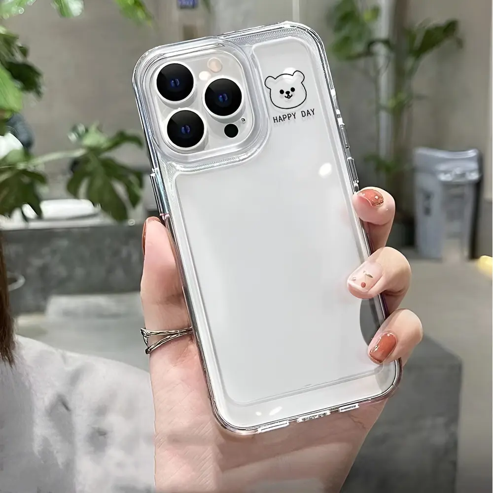 Vỏ không gian thẩm mỹ trong suốt cho iphone 15 pro max, 14, 11, 13, 12, 7, 8 Plus, X, XR, XSMax, thời trang, bảo vệ gấu dễ thương, vỏ chống sốc