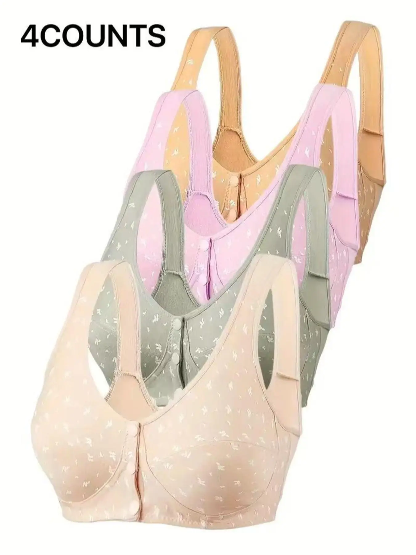 Women's Solid Color Leaf Print Front-Closure Bra, Medium Stretch Soft Comfy Breathable Push Up Wireless Bra, Women's Lingerie for All Seasons