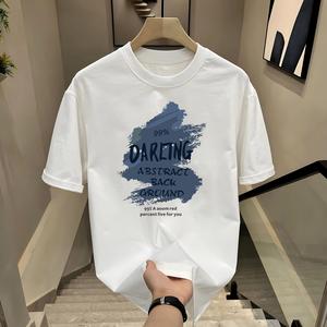 ผ้าฝ้ายคอกลมแขนสั้นเสื ้อยืดผู้ชายเทรนด์ภาษาอ ังกฤษพิมพ์ฤดูร้อนด้านบ หลวมพร้อมเสื้อยืดขนาด