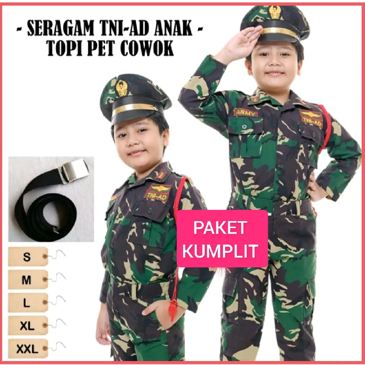 Seragam TNI Anak Baju Provesi Setelan Kostum Politik/Meme Fashion Paket Komplit Ukuran S M L XL XXL Bahan Balotelli Original Awet