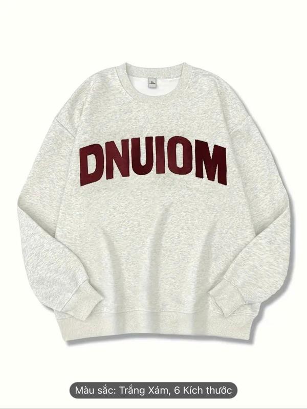 Áo Nỉ Sweater In Chữ DNUIOM Dáng Rộng Unisex Nam Nữ Vải Nỉ Bông Cao Cấp Dày Dặn Không Xù Lông Mẫu Mới 2024 áo  sweater 2