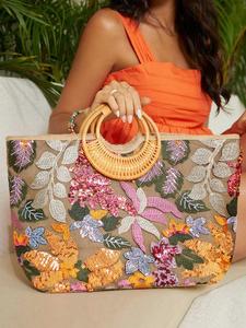 Women's Elegant Floral Embroidered Handbag, Fashionable Large Capacity Handbag for Work & Daily Used, Casual Trendy Versatile High-quality Daily Commuting Purse, Unique Bags, Bohemian Shopper Handbag