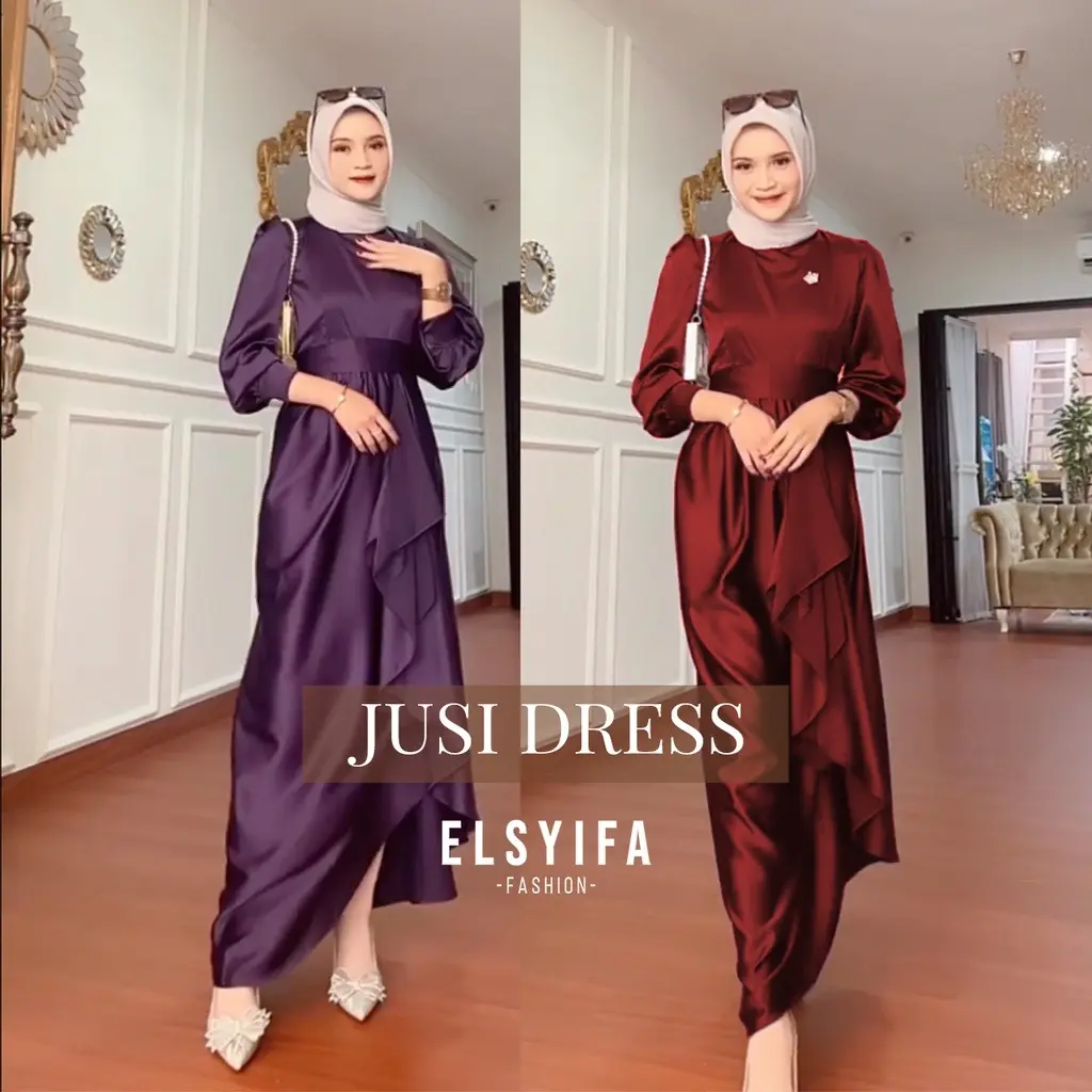 JUSSI Dress Silk Bahan Satin Velvet Gamis Terbaru Kondangan Pesta Bridesmaid Baju Lebaran Polos Wanita