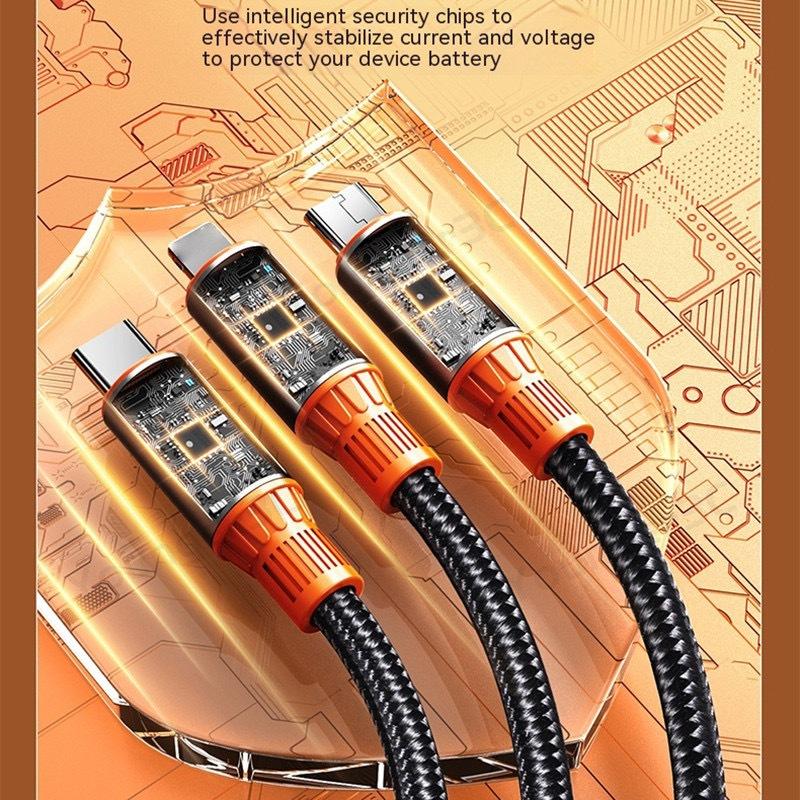 3 In 2 Fast Charging Cable 100W Nylon Weaving Charger Cord 3 In 1 Zinc alloy Data Cable For ios 15 Type C Android Kabel 1