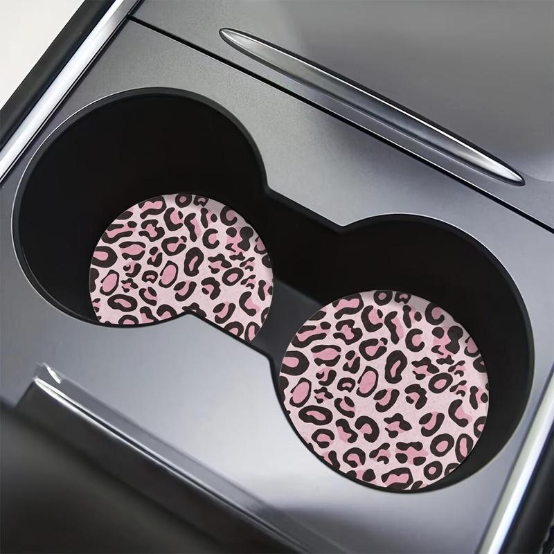 Product Introduction of Leopard-print Car Coaster, Round Anti-slip Car Cup Holder Coaster, Durable Car Cup Holder Pad, Car Interior Accessories for Women 8