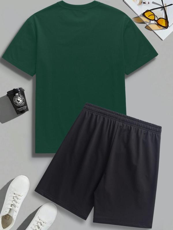 Two-Piece Set Men's Letter Print Tee & Shorts, Regular Fit Round Neck Short Sleeve T-Shirt & Track Shorts, Casual Summer Clothes Set for Outdoor 6