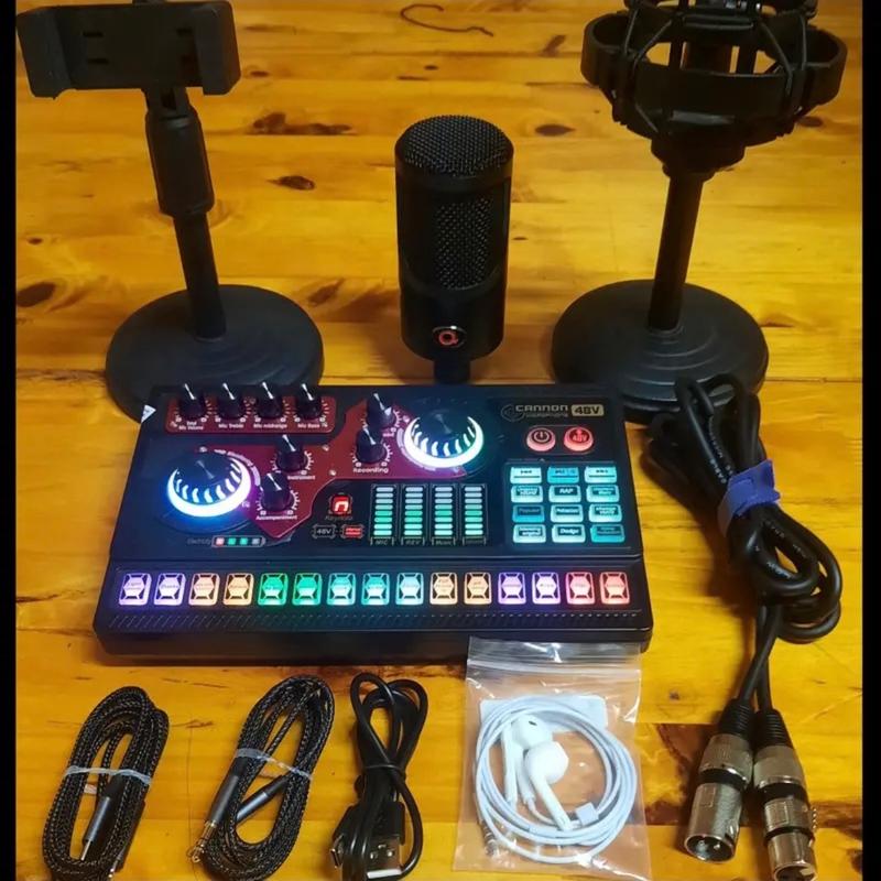 Bộ micro hát thu âm livestream AQTA P1 và soundcard X5 kèm tai nghe,kẹp mic,kẹp điện thoại