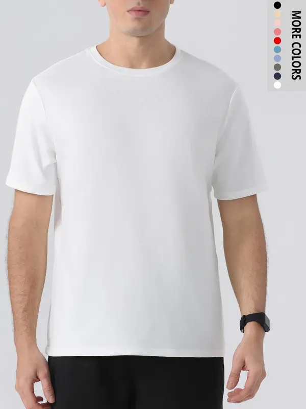 Men's Regular Fit Solid Round Neck Short Sleeve Tee Summer Clothes, Plain Crew Neck T-shirt for Men, Casual Comfy Knitting Mens Tracksuit Top for Summer Travel 0