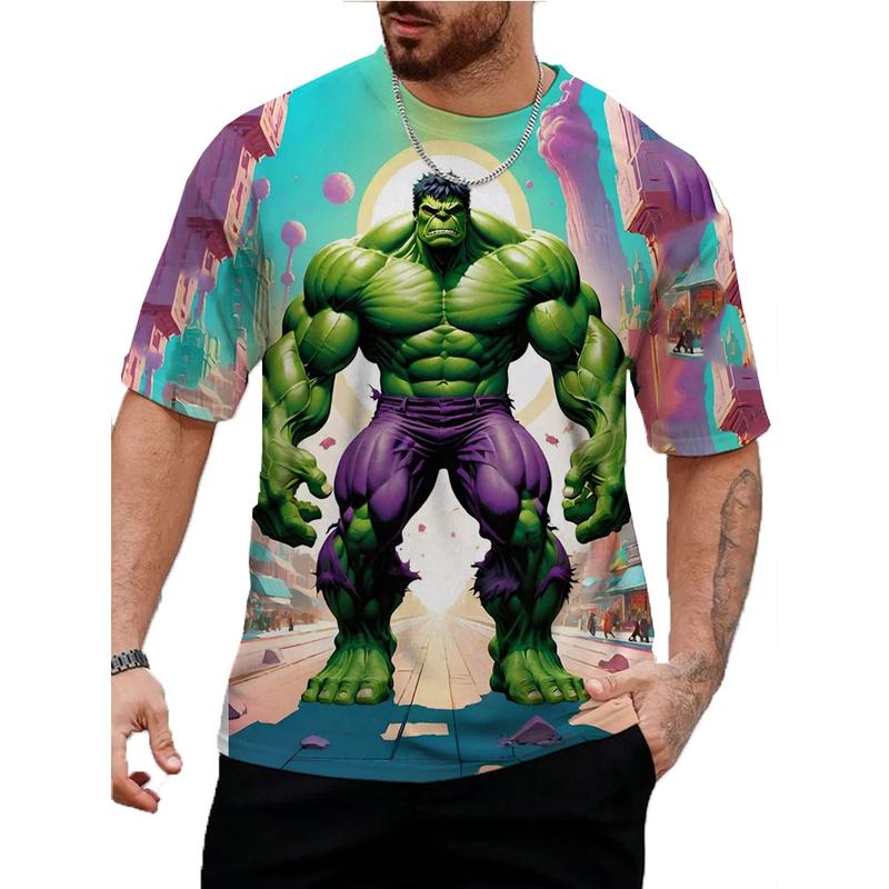 Product Introduction of Fashion Men's T-shirt 3D Hulk Pattern Printing Tee Street Casual  Short Sleeves Round Neck Harajuku Cool Tops 28