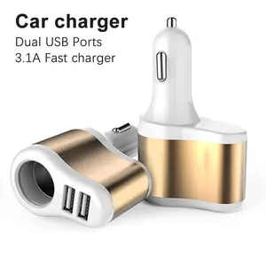 3 in 1 Car charger Dual USB Ports Charger Car Lighter Power Socket Tambah kabel type c & Micro