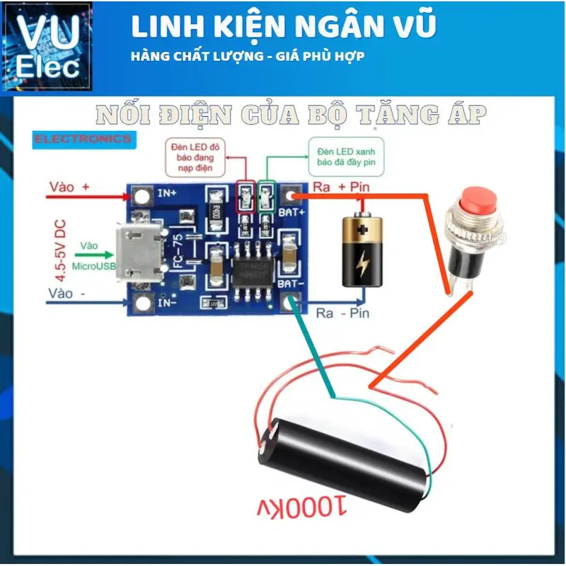 Bộ Module Tăng Áp 400-1000KV (Máy Đánh Lửa), Chế tăng áp cao hàn sẵn có công tắc 5