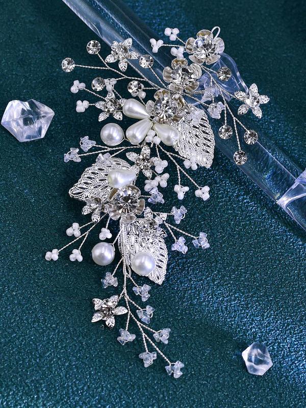 Faux Pearl & Artificial Crystal Decor Leaf Design Headwear, Elegant Bridal Headwear for Wedding Bridal Party Formal Occasions, Minimalist Hair Accessories for Bridal Hairstyle 5
