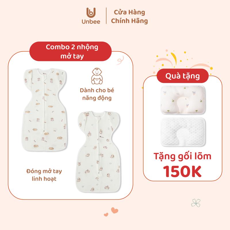 [COMBO 2] Nhộng Chũn Mở tay Tơ Tằm Thông Hơi Thoáng Khí Cho Bé Từ 0 Đến 9 Tháng - Không Bụi Vải, Kháng Khuẩn 150 Lần Giặt