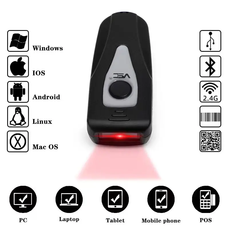 MINI PORTABLE WIRELESS BLUETOOTH BARCODE LASER SCANNER VSC BT-20 2D 1D