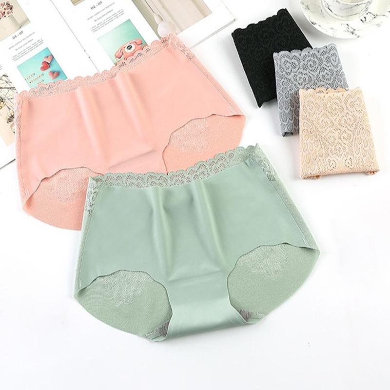 Quần Sịp Nữ, Chất Liệu Cao Su Tổng Hợp Và Lụa Lạnh Nguyên Chất, Thiết Kế Liền Mạch, Ren Gợi Cảm, Cỡ Lớn, Đáy Quần Cotton