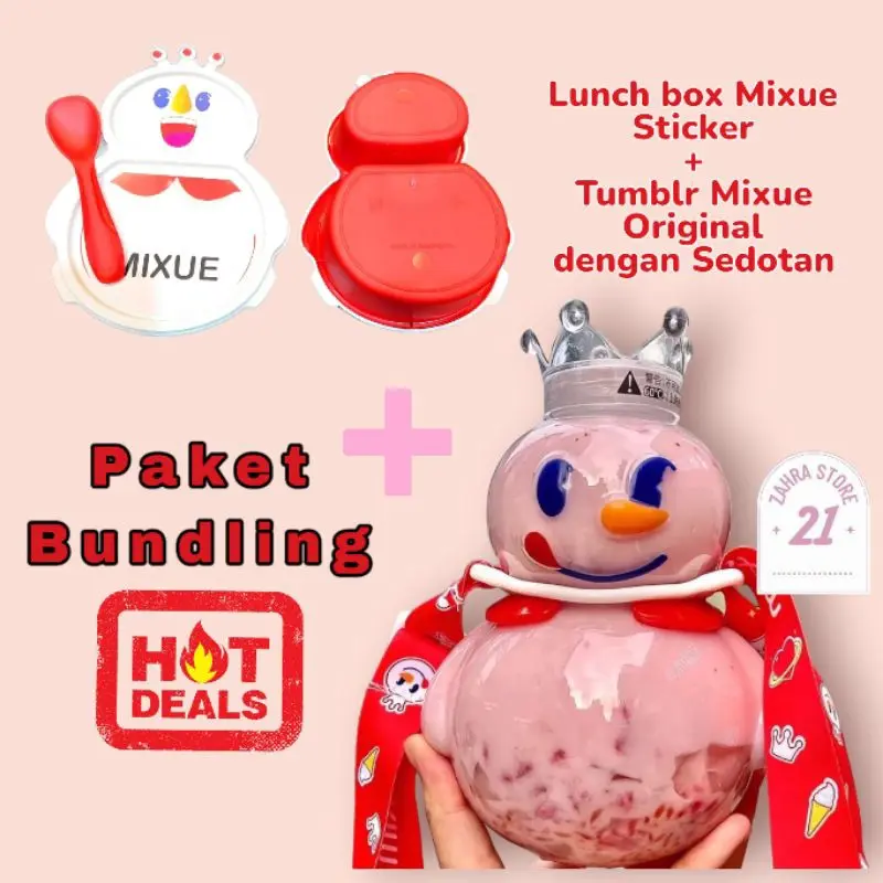 [PAKET HEMAT] BISA COD - [ZS21] Tumbler Botol Minum Tali Mixue 800ml dan Lunch Box Sendok Mixue
