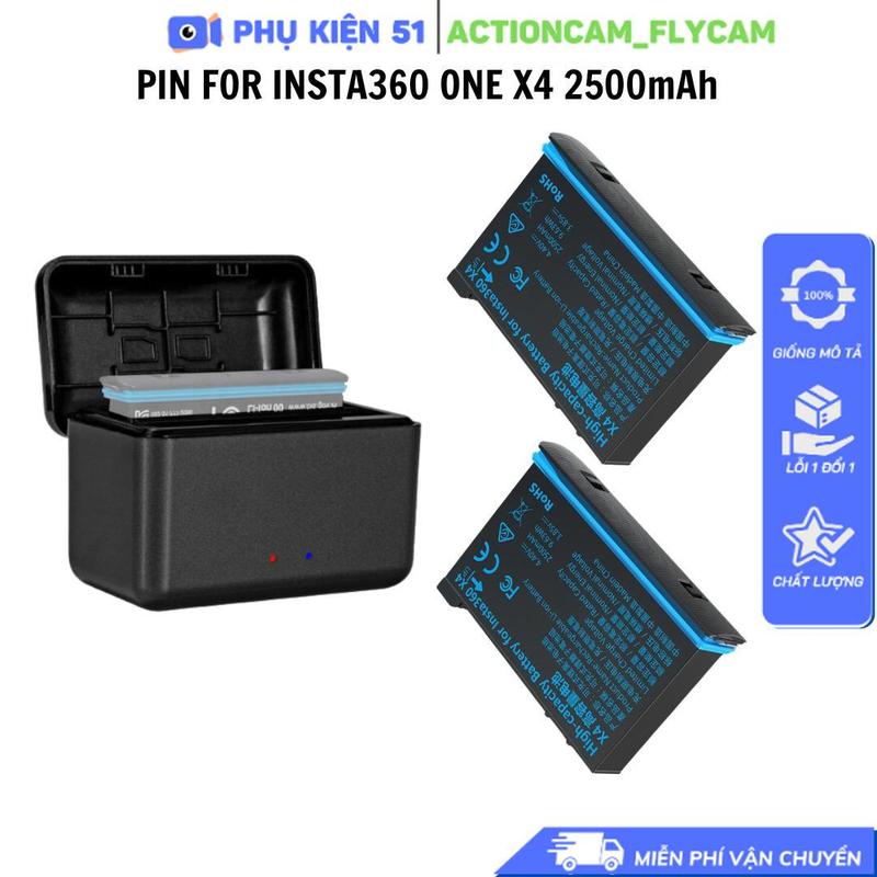 Pin 2290mAh Insta360 X4 OEM thay thế pin theo máy và hộp sạc rời 2 khe pin OEM