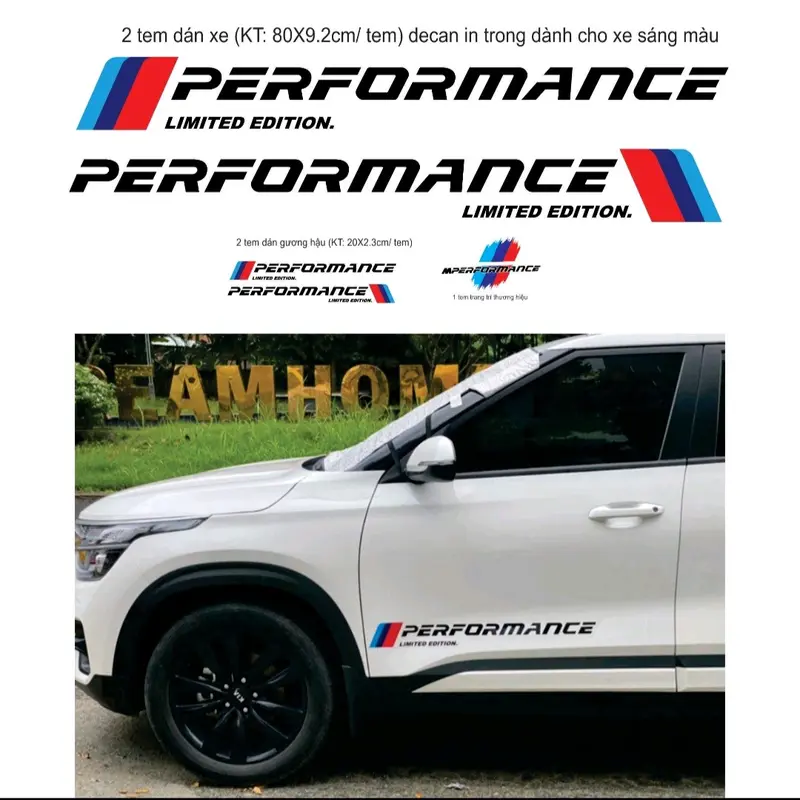 Bộ Combo 5 tem performance dán cánh cửa xe và gương chiếu hậu ô tô... decal ô tô ngoài trời, kháng nước, không ố vàng Nhãn Dán 6