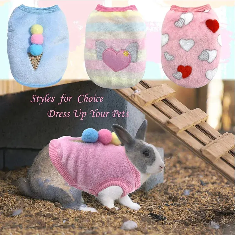 Warm Rabbit Clothes Soft Fleece Guinea Pig Vest Cute Small Pet Clothes Bunny Costume for Ferret Chihuahua Rabbit Accessories 3