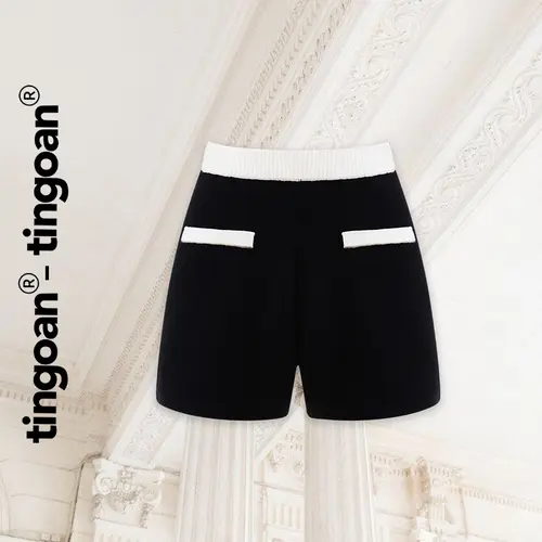 TINGOAN - Quần short cạp chun cao len đen cạp chun viền túi trắng NAOMI SHORT(FREESIZE)/BL