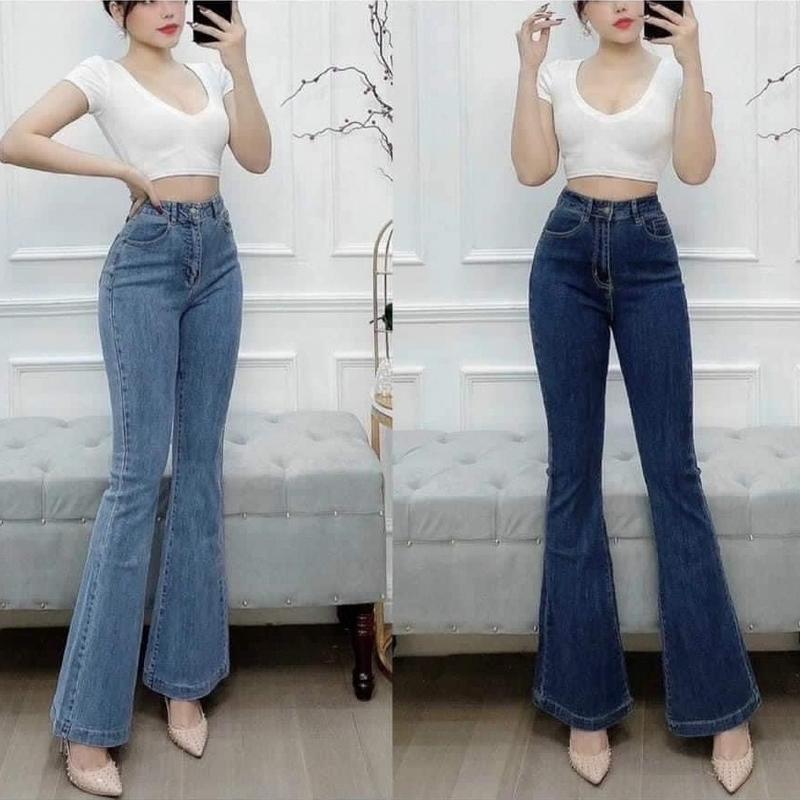 Quần ống loe nữ, lưng siêu cao, chất jean co giãn Tiqi.jean1988 Women Pants Denim