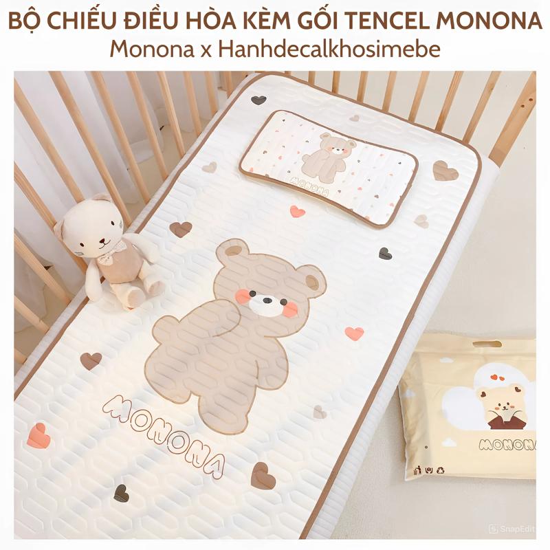 Bộ Chiếu Điều Hoà Kèm Gối Tencel MONONA Cao Cấp, Thảm Trải Nôi Cũi, Thảm Nằm Thoáng Mát Cho Bé KT 60x120cm (Mới)