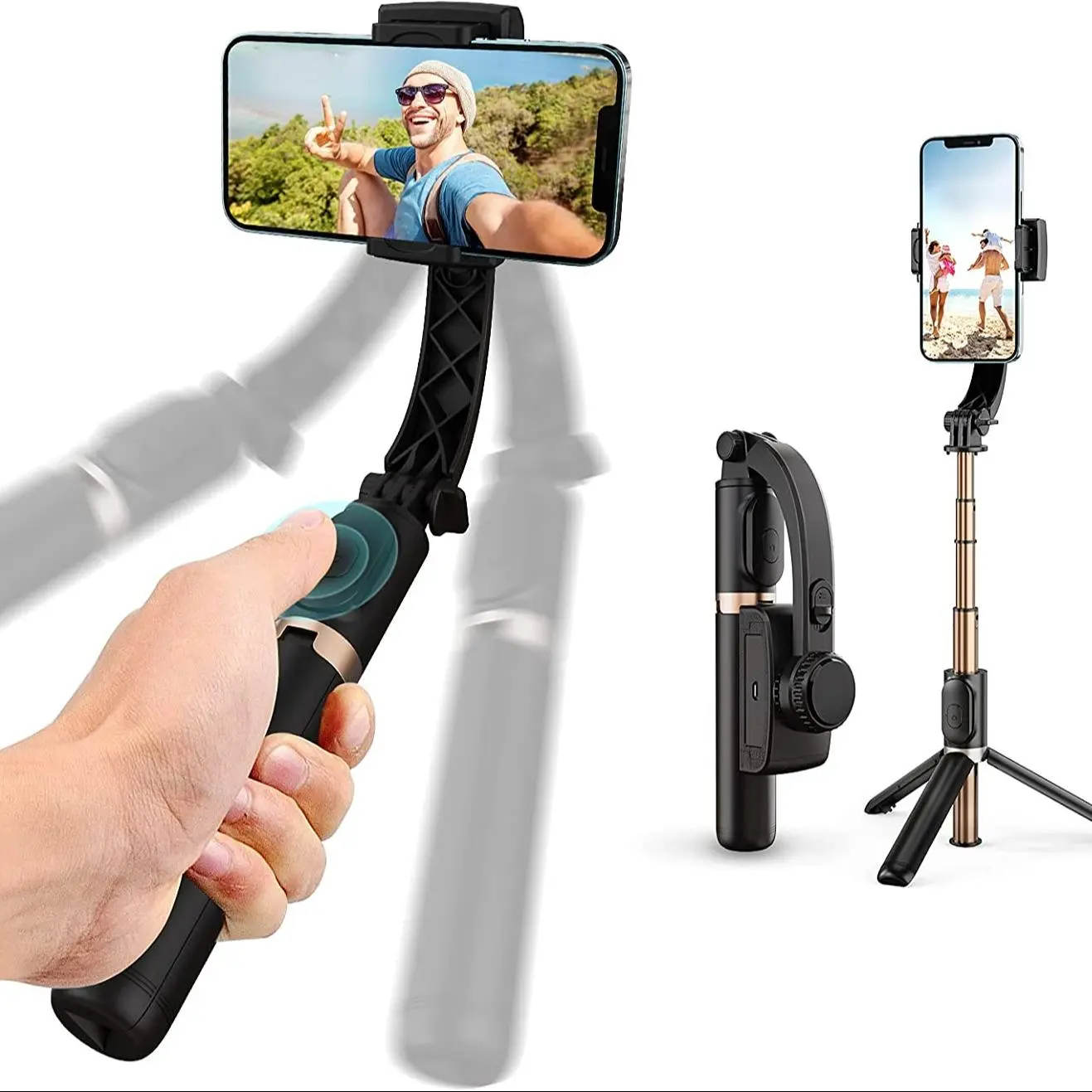 Smart Single Axis Phone Stabilizer, Anti Shake Handheld Tripod, Potable Foldable Selfie Stick for iPhone 14/13/12/12 Pro/11 Pro/XS/XR/X/8/7 Plus, Samsung, Google, LG & Sony Smartphones, Stocking Fillers Gift