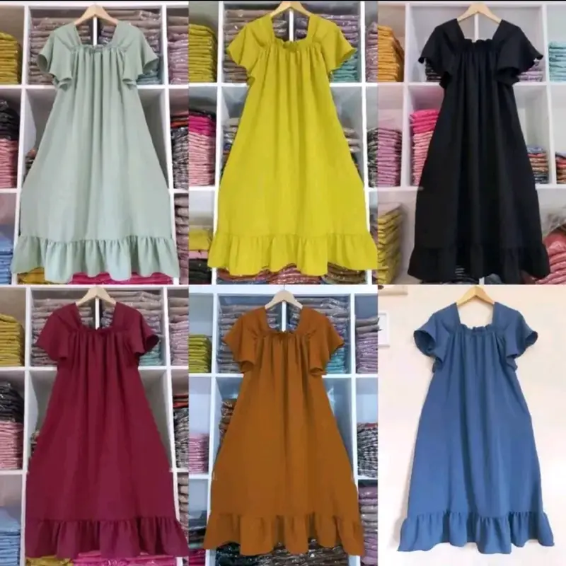 Daster Fuji Kerah Gantung Bahan Cringkel Polos Airflow Cantik Crinkle Dress Kain 8