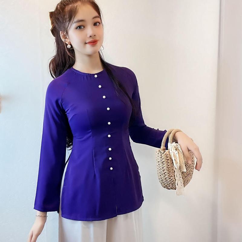 Product Introduction of Xưởng May Hân Nguyễn - B.A25 - Bộ Áo Bà Ba Lụa Trơn Tầm Ý Dây Kéo Cổ Tròn Tay Dài Nữ Top Women Shirt Sơ Mi 10