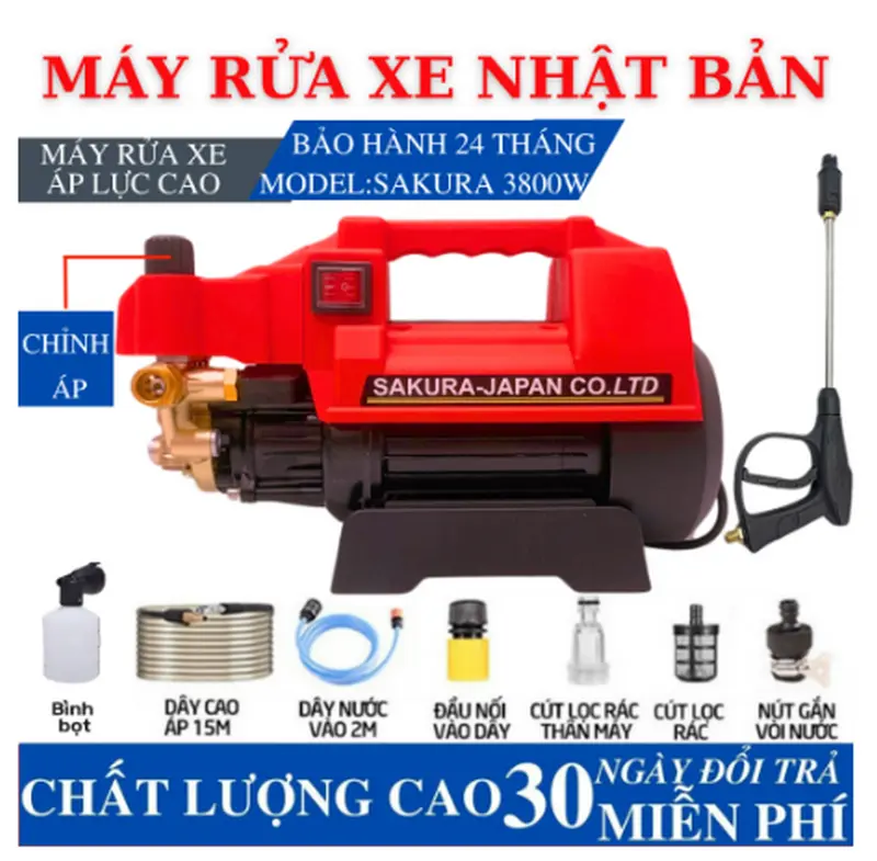 Máy rửa xe áp lực cao Sakura Inverter công suất 3500W máy  nén máy  rửa máy  rửa btec 3500w máy rửa xe  total mayrua xegiadinh xeloidong combo 1
