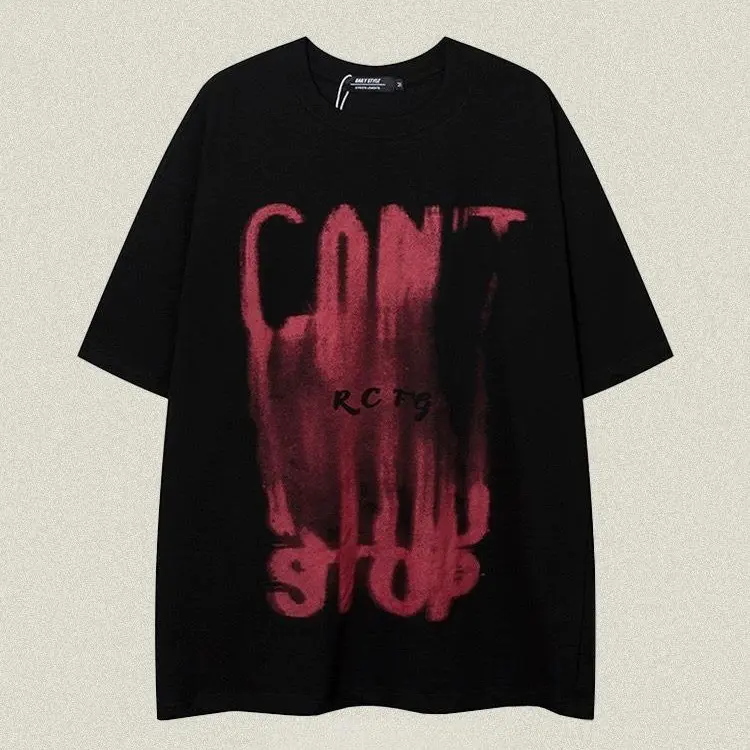 Áo thun phông logo tay ,Áo thun from rộng nam nữ in chữ (CAN'T STOP) KL Unisex Cotton Cổ Tròn