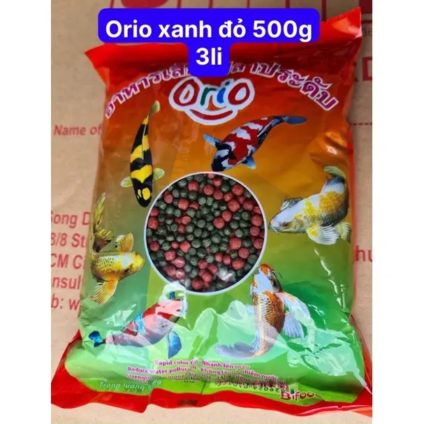 CÁM ORIO XANH ĐỎ BỊCH 500G - Thức ăn cho cá Koi, cá chép, cá vàng||