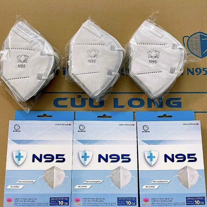 Khẩu Trang Cửu Long N95 Không Van 5 lớp kháng khuẩn cao cấp hộp 10 cái Cotton