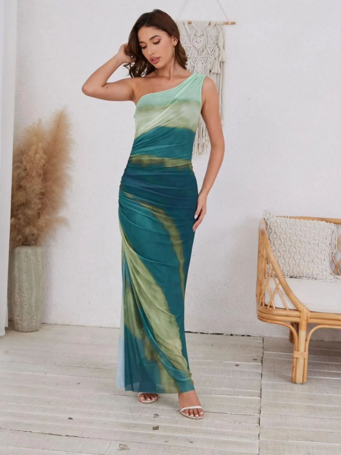 Women's  Colorblock Print   Dress, Elegant Sleeveless Bodycon Evening Party Gown, Ladies Summer Clothes