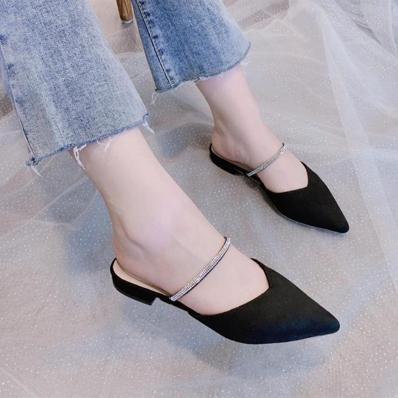 Giày Sục quai đá ngang da lộn mũi nhọn DéP Nữ Shoes Len