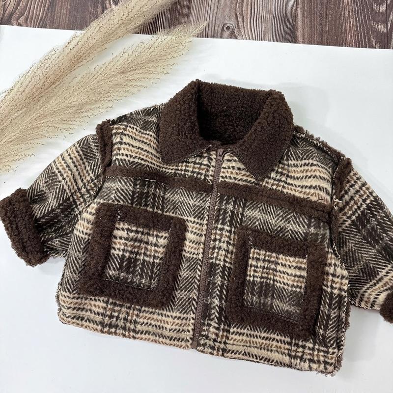 [BeHan] Áo khoác cho bé chất dạ ép lông cừu dày dặn ấm cho bé 8-21kg - 24A58