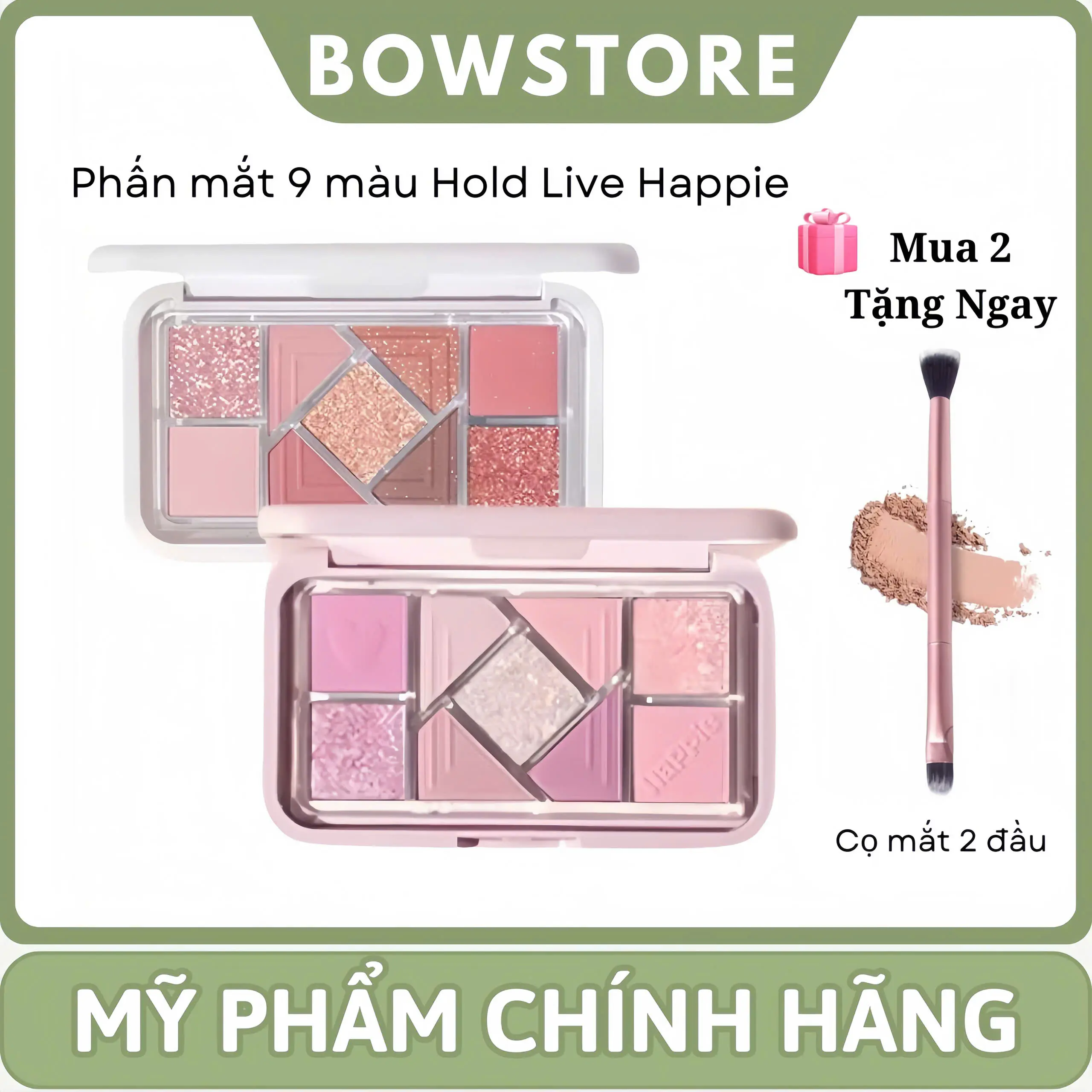 [THUỶ ĐỖ x BOWSTORE] Bảng Phấn Mắt Hold Live 9 Ô Happie, Phấn mắt nhũ lì cool tone, xanh khói trang điểm mắt xinh xắn Eyeshadow