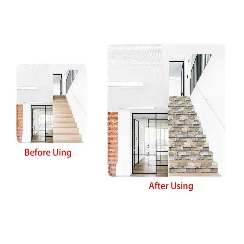 Stone Brick Pattern Stair Sticker, 6 Counts/13pcs/set Self Adhesive Stair Sticker, Decorative Sticker for Home Kitchen Bathroom 6