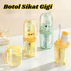 Sikat Gigi Botol Cangkir Tempat Sikat Gigi Anak Beruang Lucu Untuk Travelling/ Tempat Penyimpanan Sikar Gigi Botol Transparant Dengan Gagang