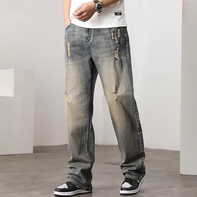 Quần baggy jean nam màu retro rách xước nhẹ chất bò co dãn nhẹ form dáng rộng ống suông BA808 Menswear Pants Có Túi  - TCS Trùm Chuyên Sỉ