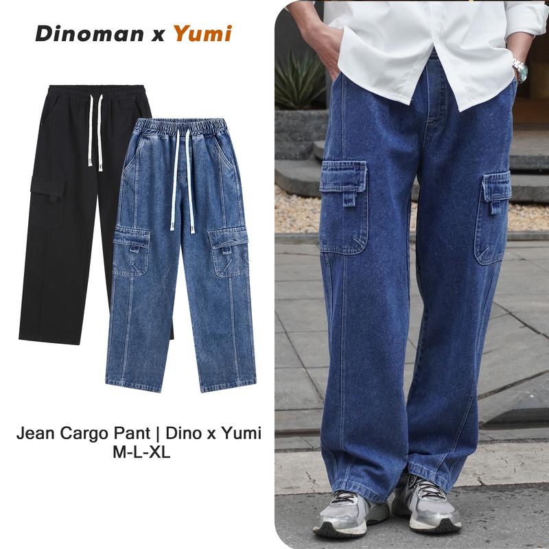 Quần Jean Cargo Pant Dinoman x Yumi Quần Jean Ống Rộng Nam Nữ Unisex Chất Liệu Dầy Dặn - QTH04