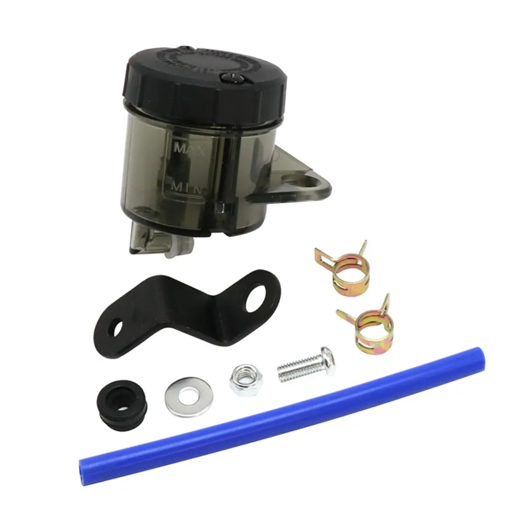 Universal Motorcycle Brake Fluid Reservoir Rear Main Cylinder Tank Oil Cup with Pipe Bracket Transparent/Twany 2 Color