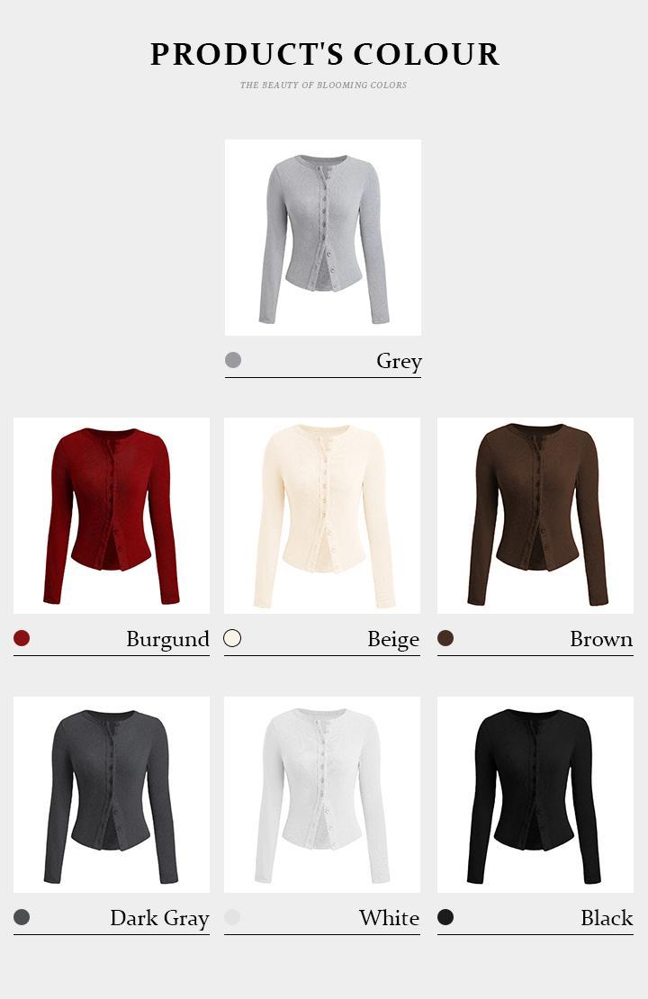 Product Introduction of KatchMe Women's Minimalist Solid Color Button Front Ribbed Cardigan, Cozy Casual Long Sleeve Round Neck Knitwear, Basic Comfort Crewneck Womenswear 3